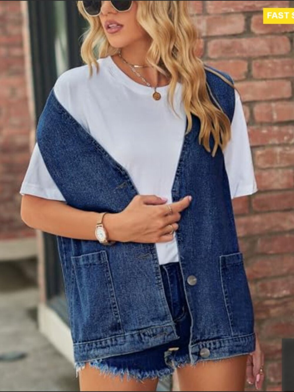 Oversized Denim Vest Sleeveless Button Down Casual Retro Y2K Waistcoat - Picture 2 of 6